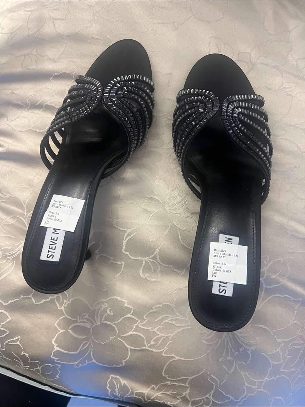 Steve Madden Black Beaded Slip-On Mules